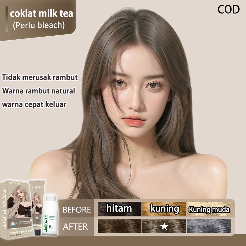 ❤Warna populer❤ STYLE FIT cat rambut milk tea ash grey *200ml, Cocok untuk kulit gelap, tampak lebih