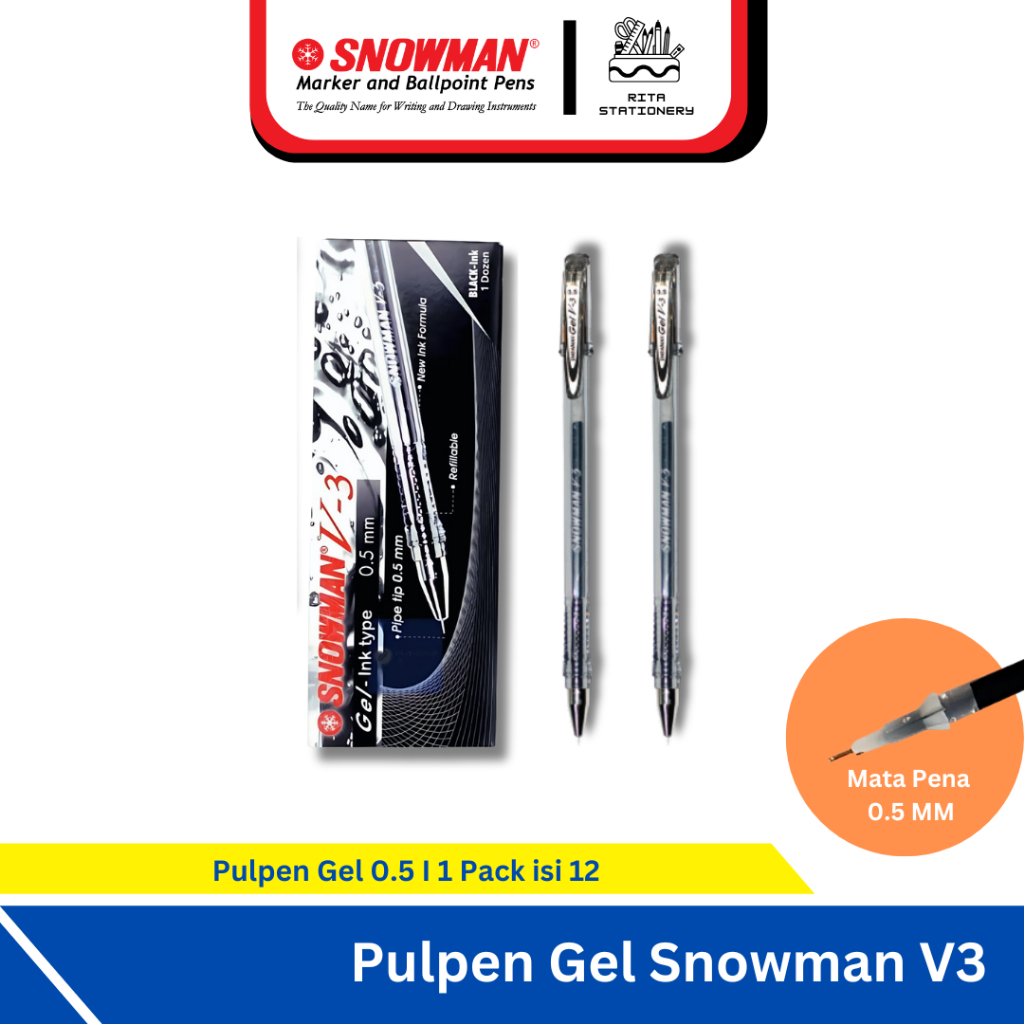 

Pulpen Gel Pen Snowman V3 Hitam 0.5 mm - Pack