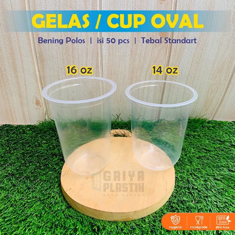 [50 pcs] Gelas Oval 16oz 14oz | Cup Oval | Gelas Plastik Gelas Minuman Cup Plastik