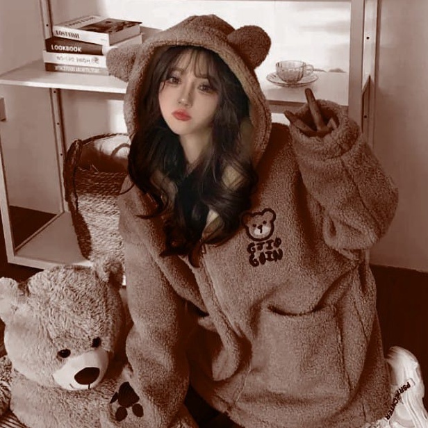 KP8 Jaket Wanita Shea Cute Bulu Domba  Jaket Bulu Shea Wanita Pull Bordir  Jaket Bulu