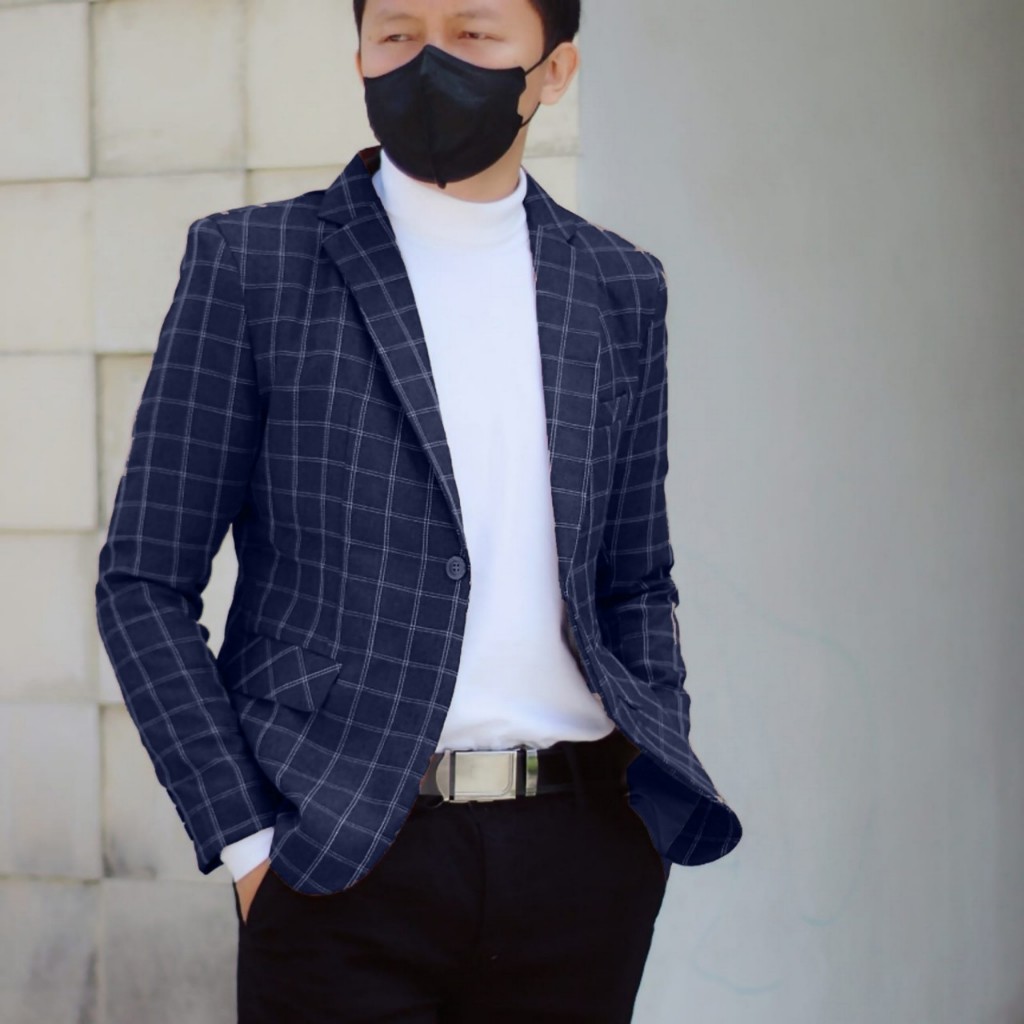 bestpromo jas tartan pria kotak kotak / jas pria motif kotak /jas style korea / blazer kotak/blezer