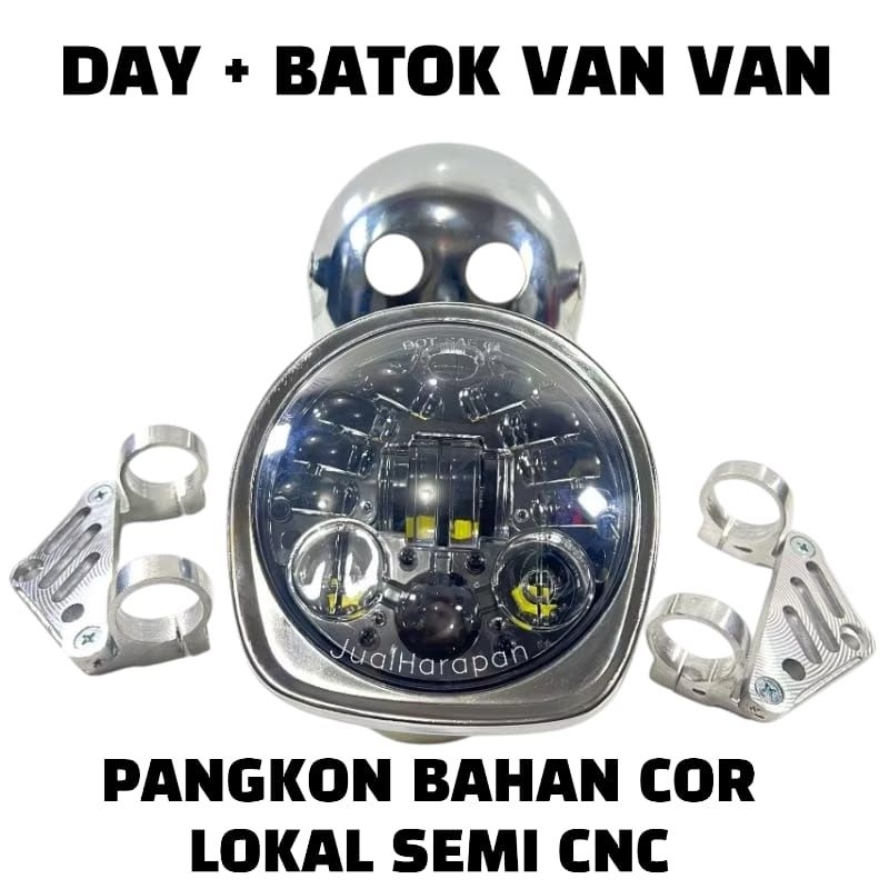 PAKET LAMPU DEPAN DAYMKR SET BATOK VAN VAN L2G CHROME SET BRACKET PANGKON KUPINGAN CB GL MEGAPRO TIG