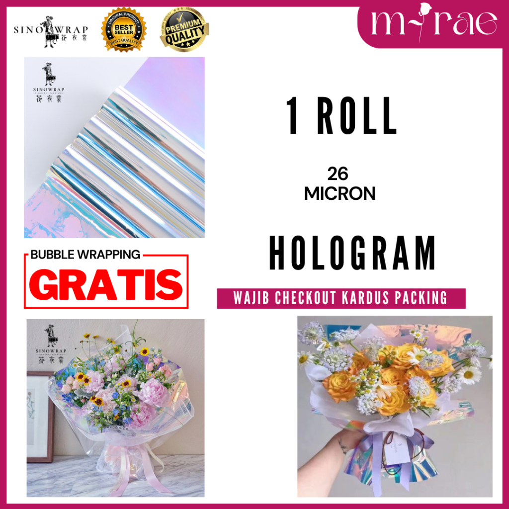 

KERTAS BUKET BUNGA CELLOPHANE HOLOGRAM RAINBOW 26 MICRON SINOWRAP FLOWER WRAPPING [1 ROLL]