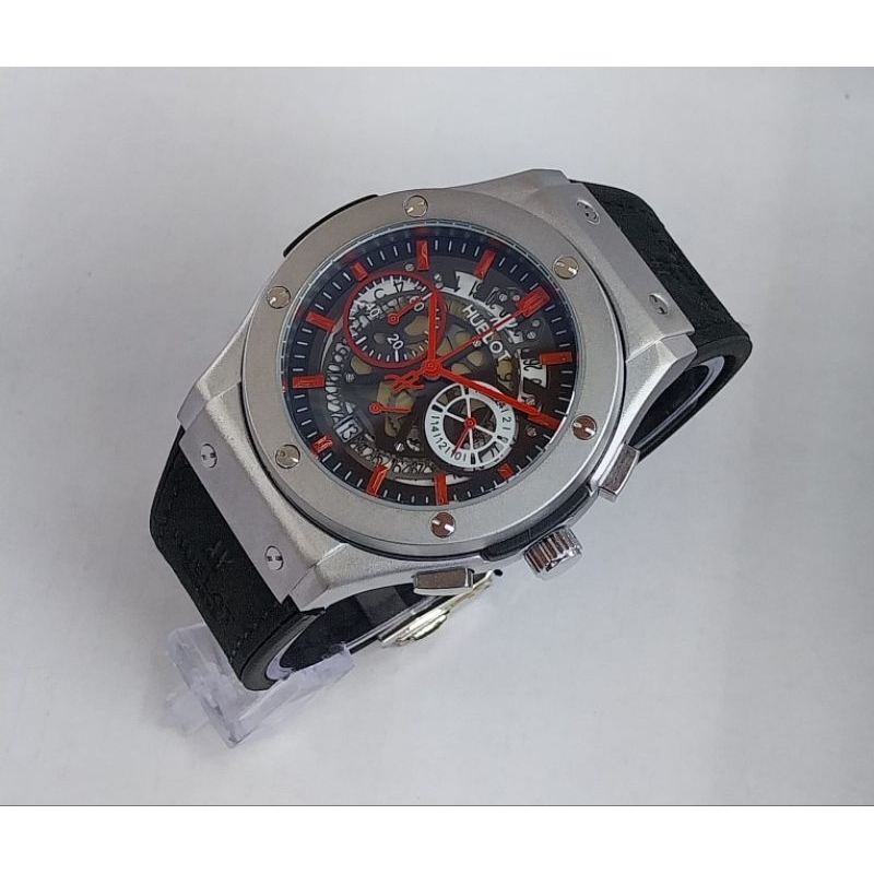 best seller jam tangan pria hublot casual crono on case silver stainless steel