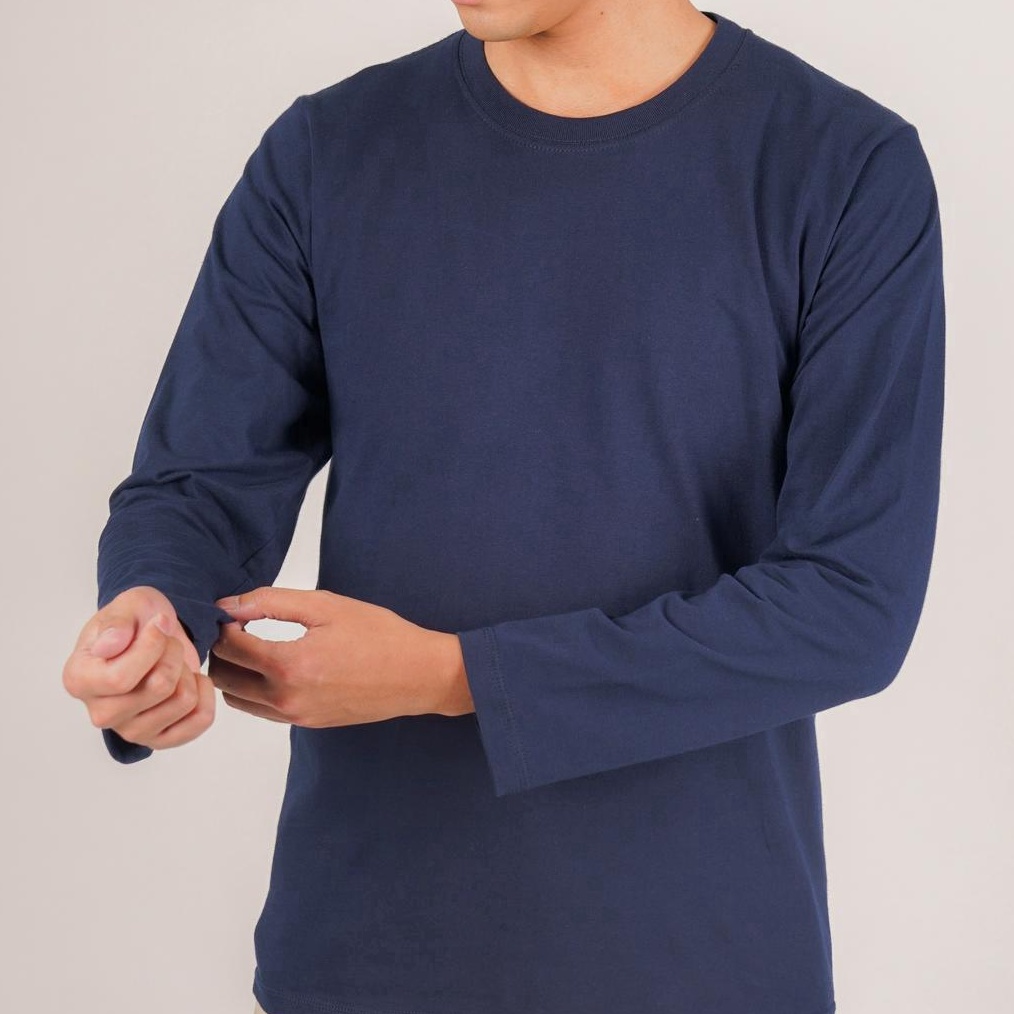 KODE E53H Mako Kaos Shirt Pria Polos Lengan Panjang Round Neck Katun Reguler Fit  Outlet Shopee
