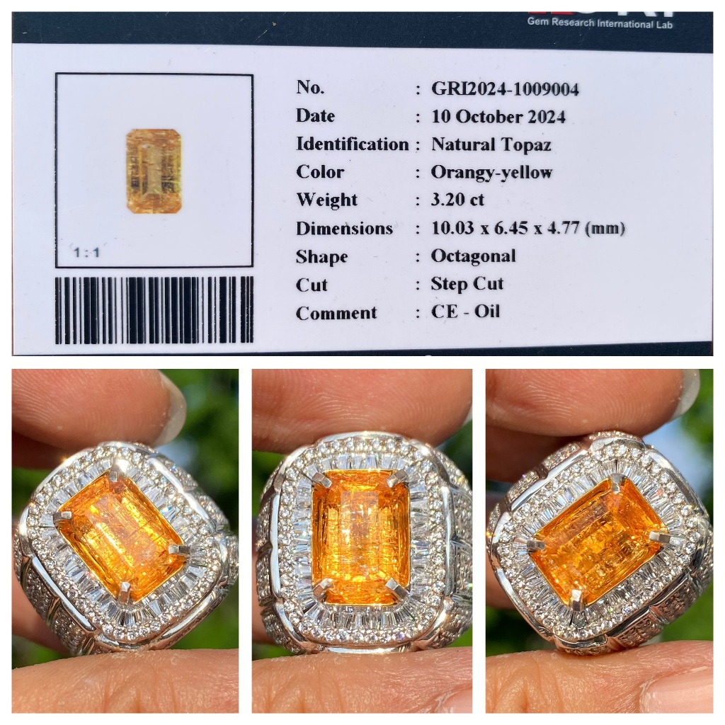 Natural 3.20ct imperial orangy yellow topaz oil memo gri