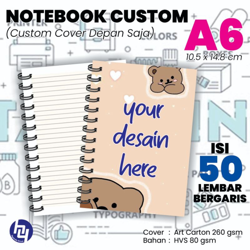 

Notes Custom A6 isi Bergaris Cover Custom depan saja