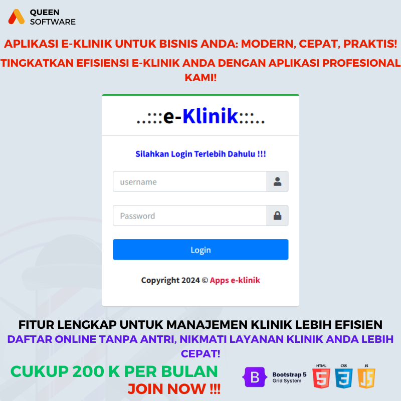 Software Aplikasi Klinik Gigi / Rekam Medis Elektronik Berbasis Web (Tersedia Fitur Daftar Online)