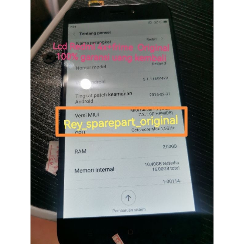 Original Lcd Touchscreen Copotan Pabrik Redmi 4x + prime Normal Tested