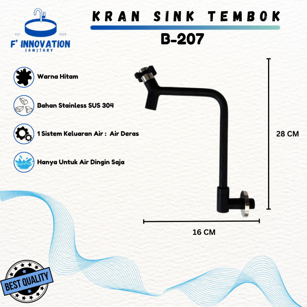 KRAN SINK TEMBOK DAPUR CUCI PIRING SUS 304 WARNA HITAM 2