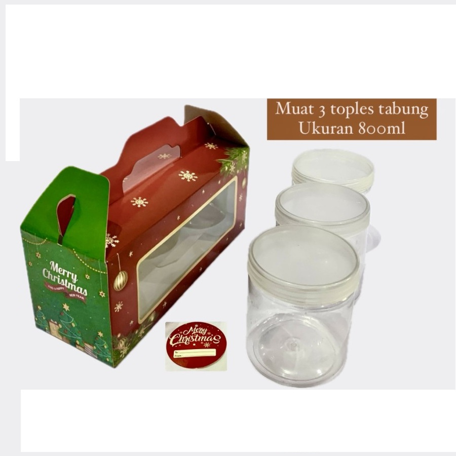 

(5 Pcs)Dus Toples 800ml Isi 3 Box Hampers Natal 10x28x14 Cm Kotak Kue Kering Merry Christmas