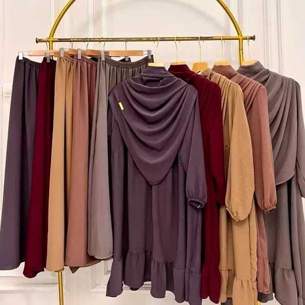 ALESHA PREMIUM SET ROK TUNIK SYAR'I PASHMINA OVAL WANITA ONE SET CRINKLE AIRFLOW PREMIUM || SYAR'I T