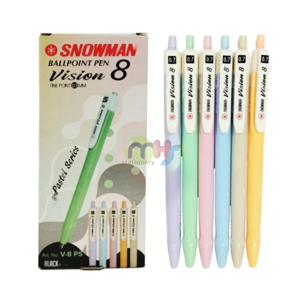 

Bolpoin Pulpen Ballpoint Semi Gel Pen Pena Snowman VISION 8 Pastel Series 1 Box 12 Pcs Tinta Hitam