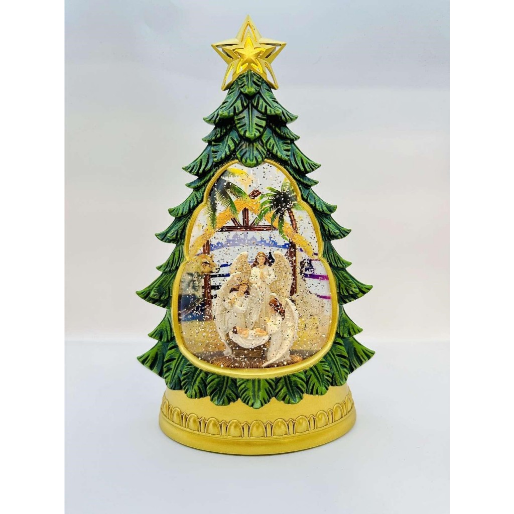 SNOW GLOBE KOTAK MUSIK AIR BOLA KACA KADO NATAL FLAT TREE SCENE