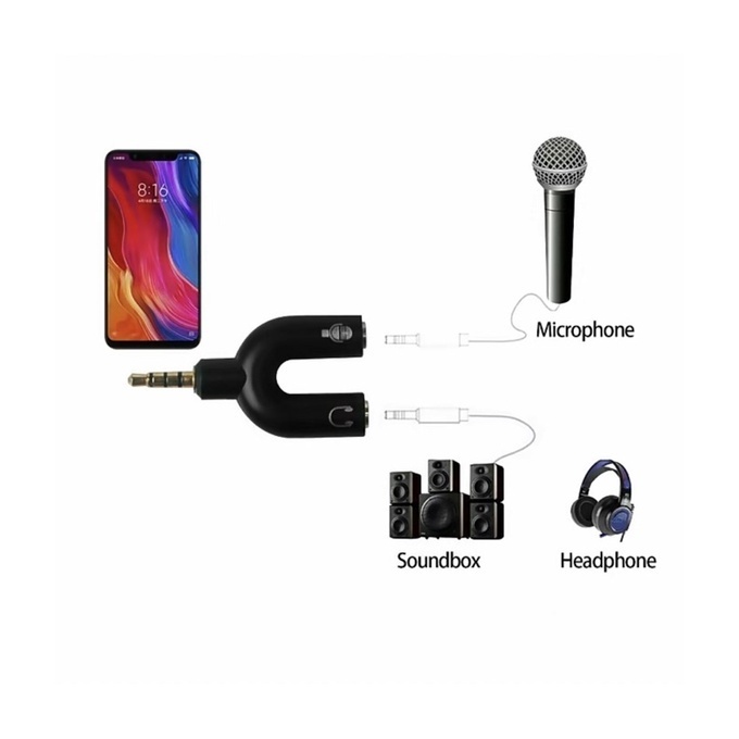 [GB] Spliter U / Y splitter Sambungan Headset Mic Audio Suara INV2
