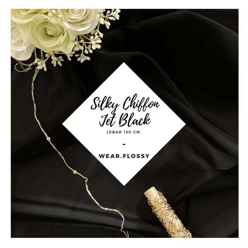 Kain Silky Chiffon/Silky Sifon/Silky Chiffone Color Jet Black PLAT HIJAU 1 ROLL