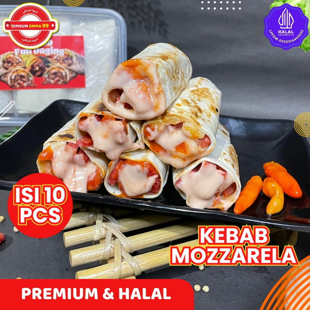 

Kebab Full Daging Keju Mozarella Tanpa Sayur Frozen Premium Isi 10 Pcs Halal, Cemilan Instant