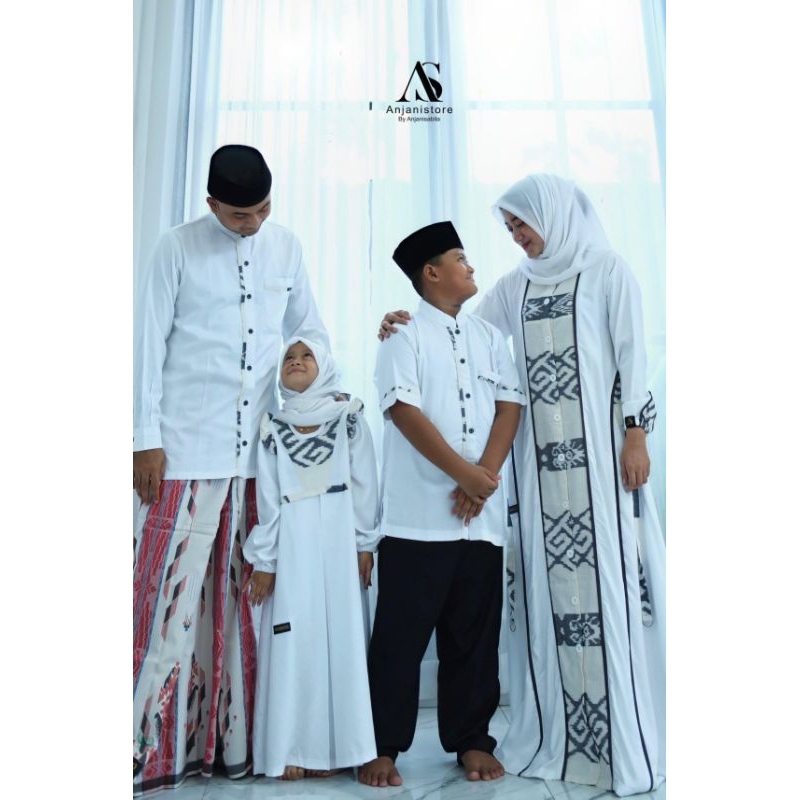 TERBARU FAMSET COUPLE ANJANI PUTIH CAKAR AYAM ANJANI ETNIK  ANJANI CUPLE MOMS KIDSDRESS TWILL ORI SU