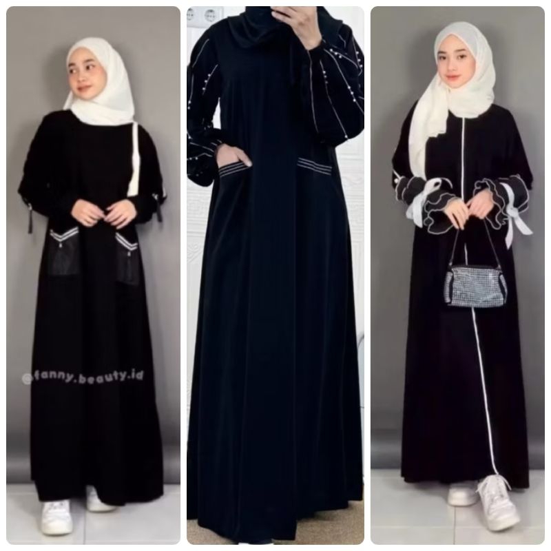 ORIGINAL ABAYA HITAM ARAB MODEL SIMPEL GAMIS MUSLIMAH FASHION DUBAI SAUDI TURKEY JETBLACK DRESS