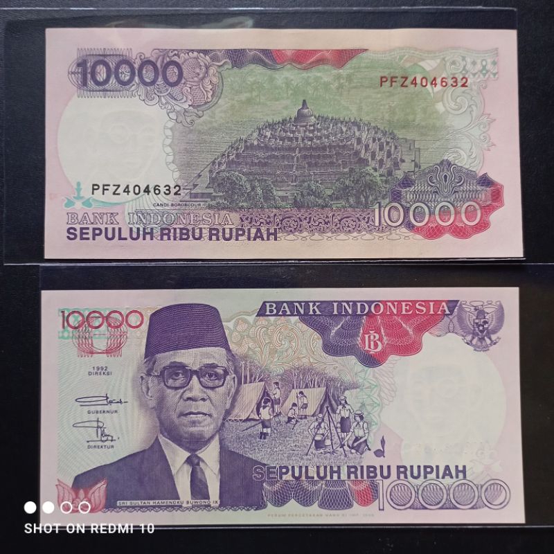 uang kertas kuno 10000 hamengku tahun 1992 baru utuh asli