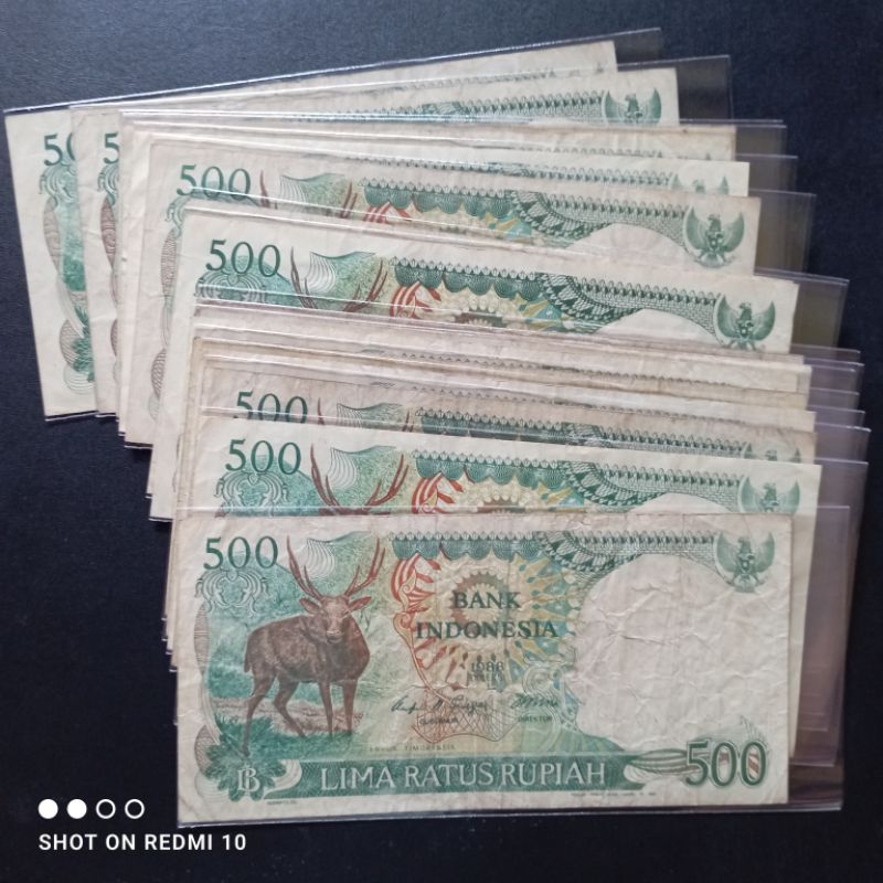 uang kertas kuno 500 menjangan tahun 1988 bekas beredar asli