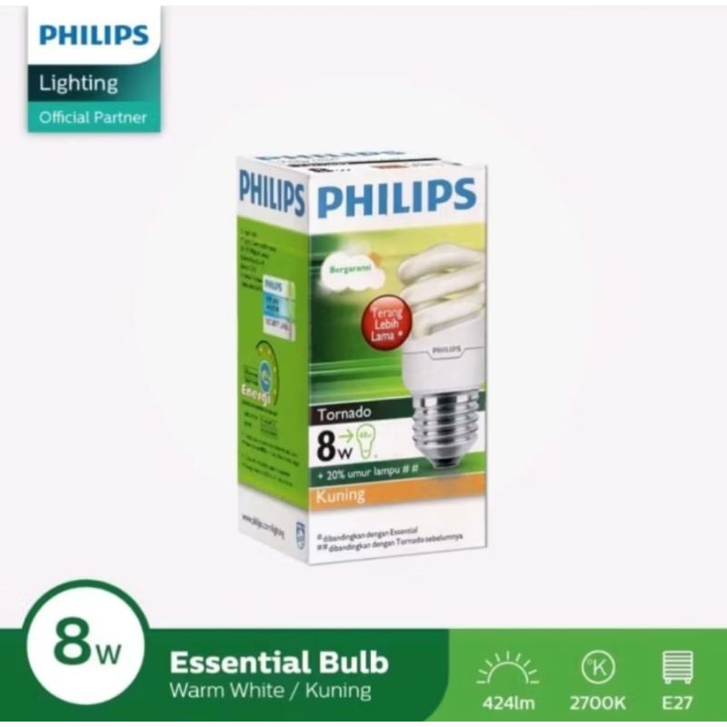 Lampu Philips Tornado | Spiral | 8 Watt | Cahaya Kuning