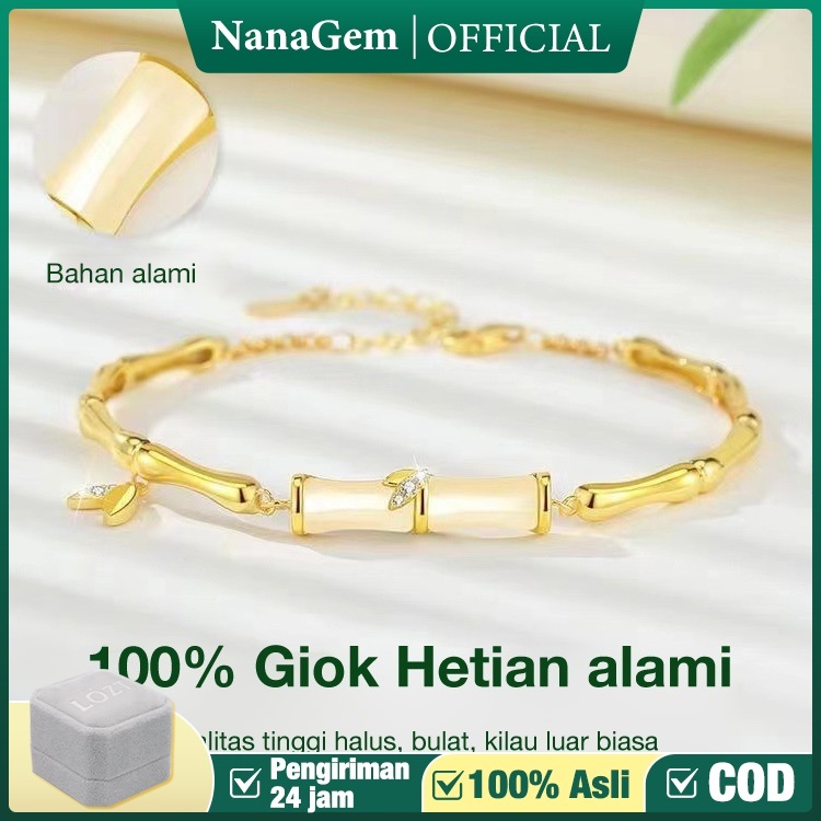 Gelang giok bambu lapis emas 24k wanita gelang segmen bambu wanita asli ori ruas giok hetian