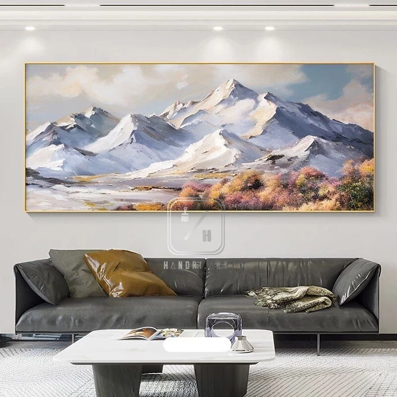 Lukisan Abstrak Pemandangan Gunung Minimalis Realis full Texture Soft Colour | lukisan Abstrak Peman