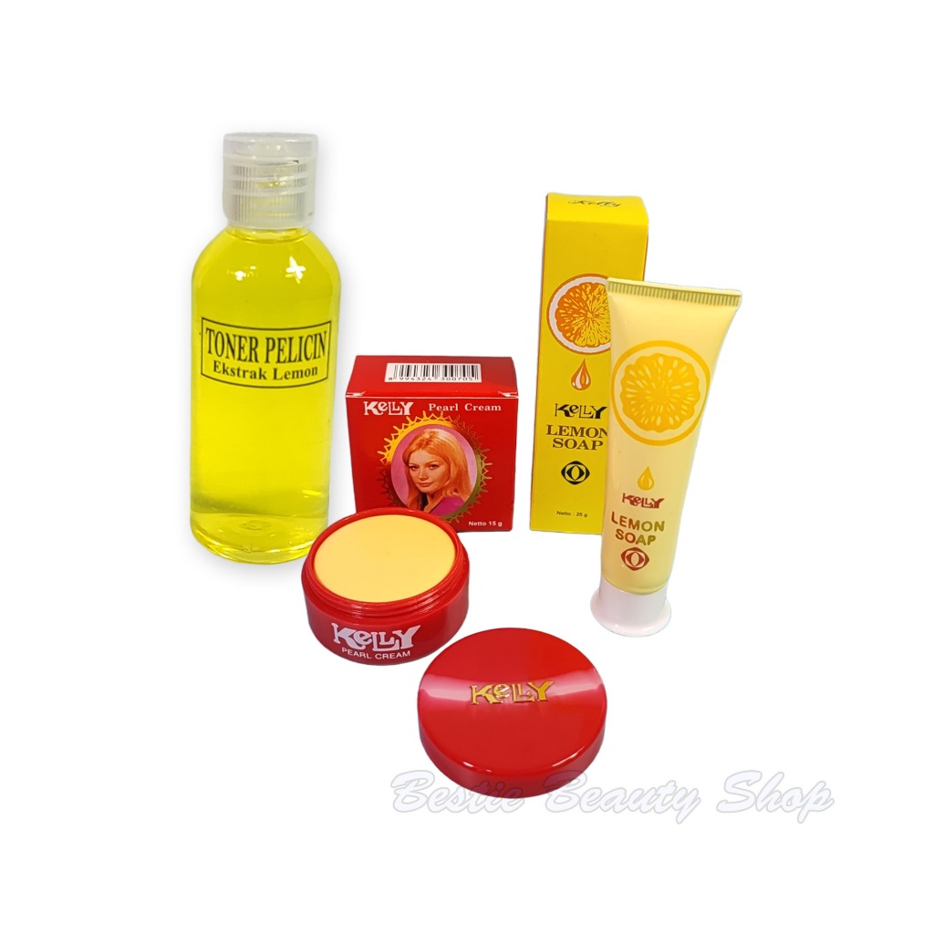 Paket Krim Kelly BPOM - Pearl Cream Kelly 15gr - Lemon Soap 25gr Plus Toner Wajah Extra Lemon - Tone