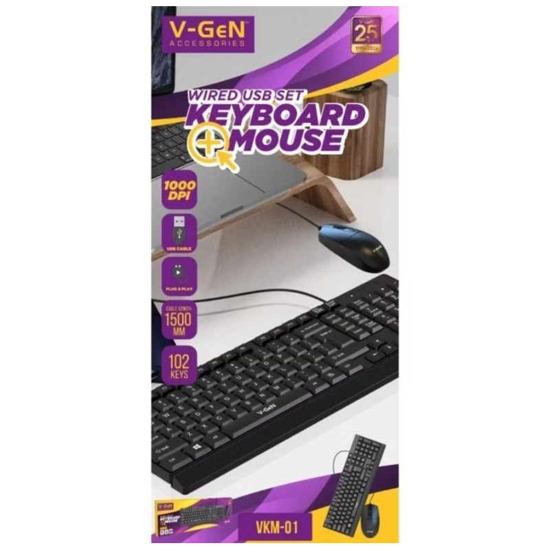 Wired USB Set Keyboard & Mouse V-GeN VKM-01 Keyboard Kabel