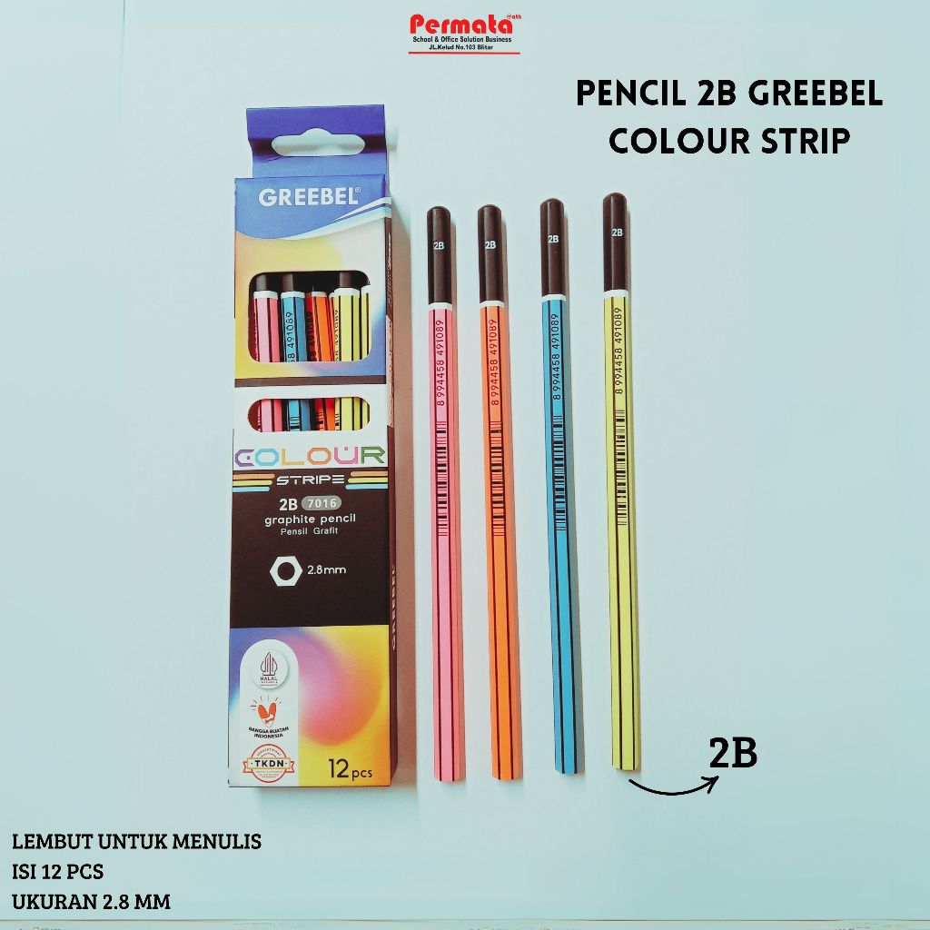 

GREEBEL Pencil Tulis / Pensil 2B 7016 Stripe (12PCS/SET) / Graphite Pensil Ujian Alat Tulis Sekolah