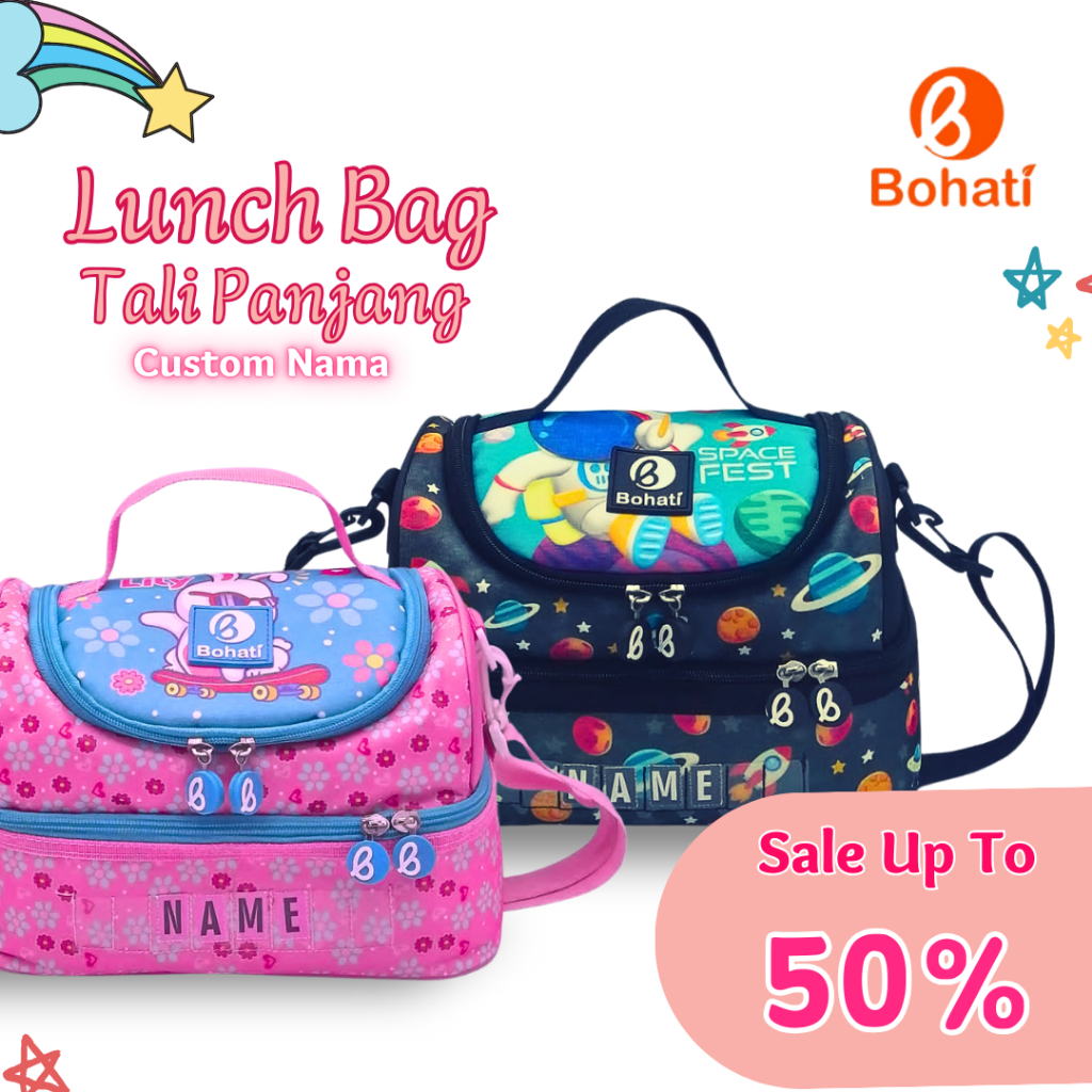 lunch bag custom nama bohati + tali slempang Kotak Makan