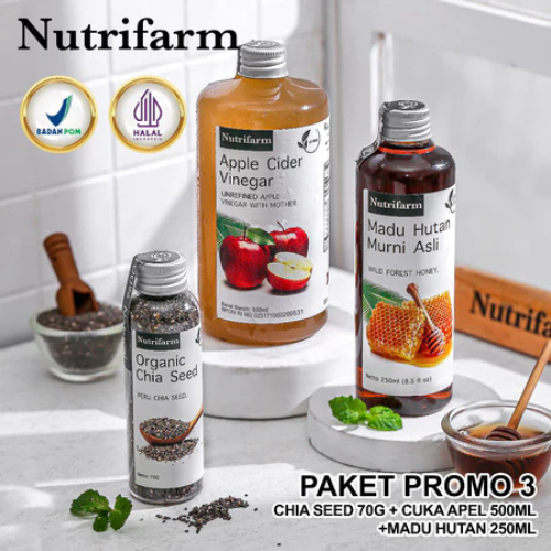 

PAKET NUTRIFARM 3IN1 CUKA APEL 500ML MADU HUTAN 250ML CHIA SEED 70GRAM ORIGINAL