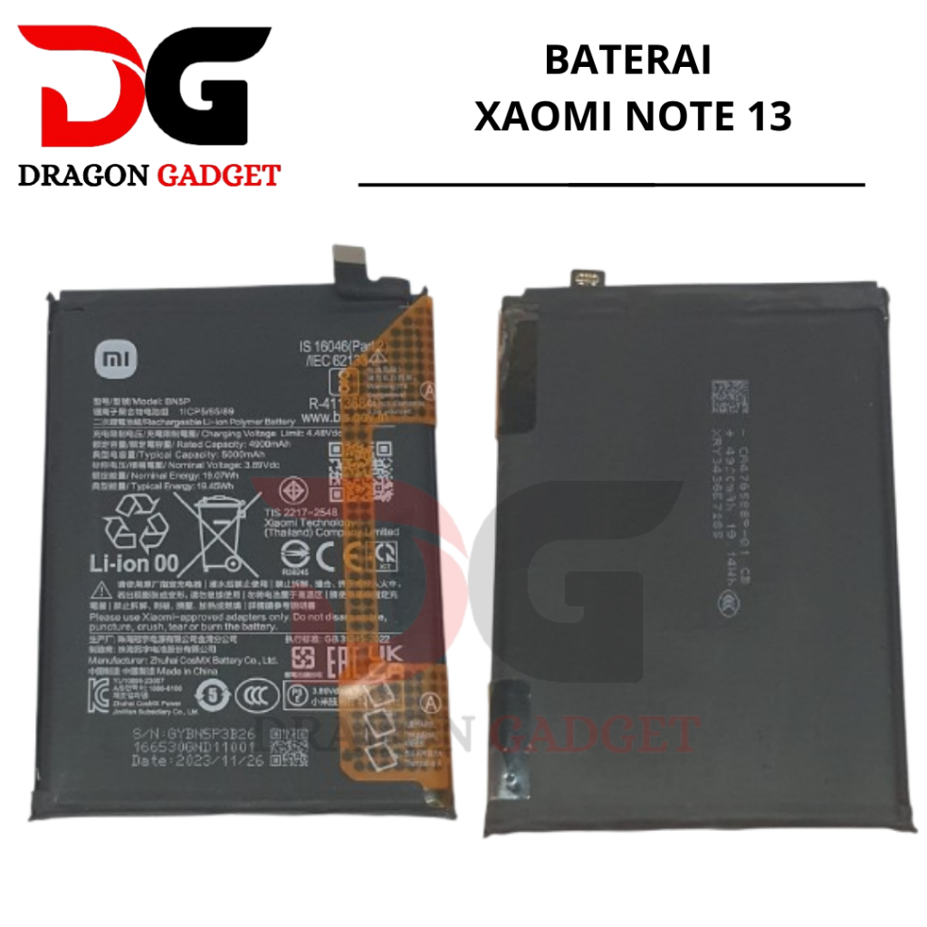 baterai batre batery BN5P kamera belakang kamera depan xiaomi redmi note 13 ori copotan