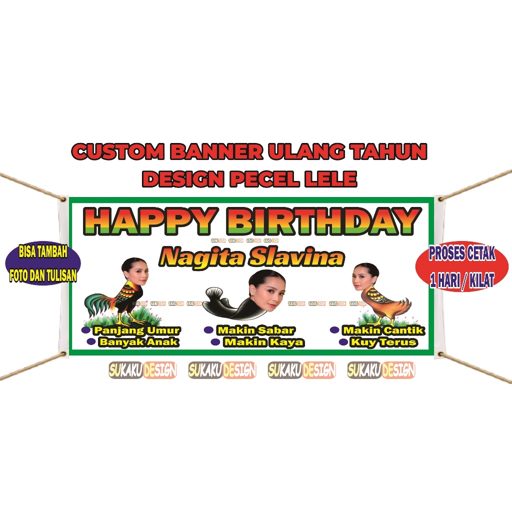 Custom Banner Ultah Hadiah Sidang Wisuda Design Pecel Lele Dll