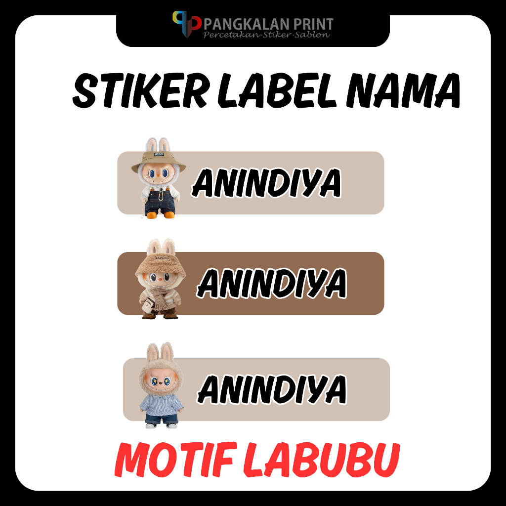 

Stiker Label Custom Nama Kamu Motif Labubu Stiker Custom Lucu Isi 35 pcs