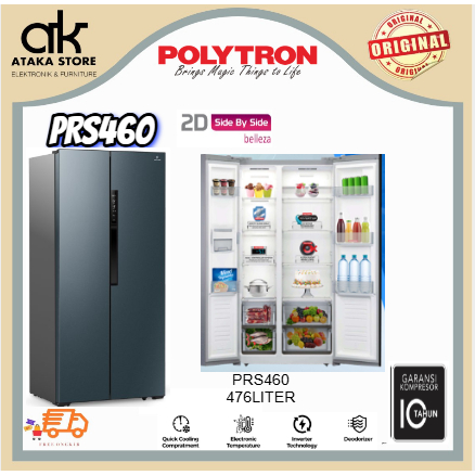 KULKAS POLYTRON 2 PINTU Set By Side  PRS460 Kulkas 2 Pintu Polytron Kulkas Side By Side INVERTER