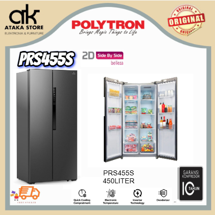 KULKAS POLYTRON 2 PINTU Set By Side PRS455 Kulkas 2 Pintu Polytron Kulkas Side By Side - INVERTER