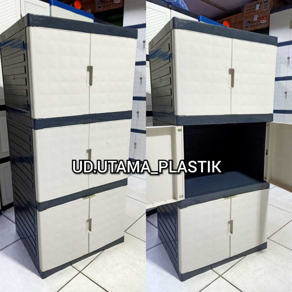 LEMARI PLASTIK LEMARI PAKAIAN LEMARI PINTU BODY HITAM PROMO MURAH SUSUN 3 KUNCI