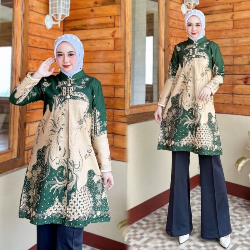 Tunik batik wanita lengan panjang moderen | Batik tunik termurah | Baju batik tunik masakini