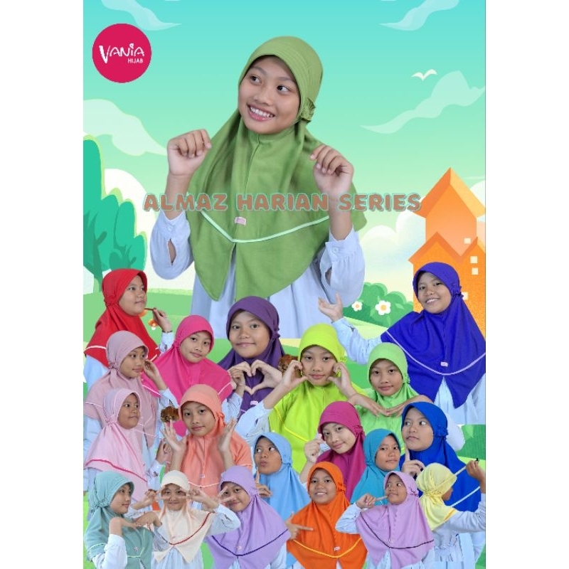 Vania Hijab Almaz S - jilbab vania anak tali kerut belakang kerudung instan tk-sd (3-8 tahun)