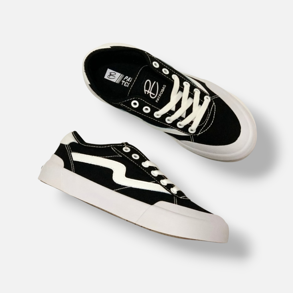 ready stock patrobas - sepatu patrobas ivan low black white - sneakers - petrobas - sepatu pria -