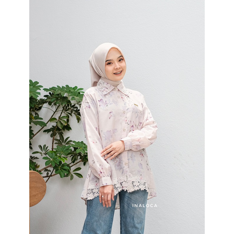 Flame / Aylani Blouse - atasan kemeja wanita brokat brukat bordir katbol katun bolong renda