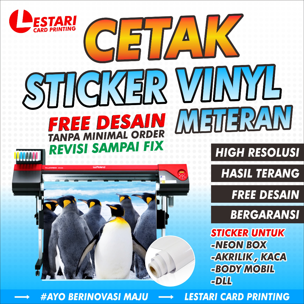 

CETAK STICKER VINYL METERAN - RITRAMA - FREE DESAIN - HIGH RESOLUSI