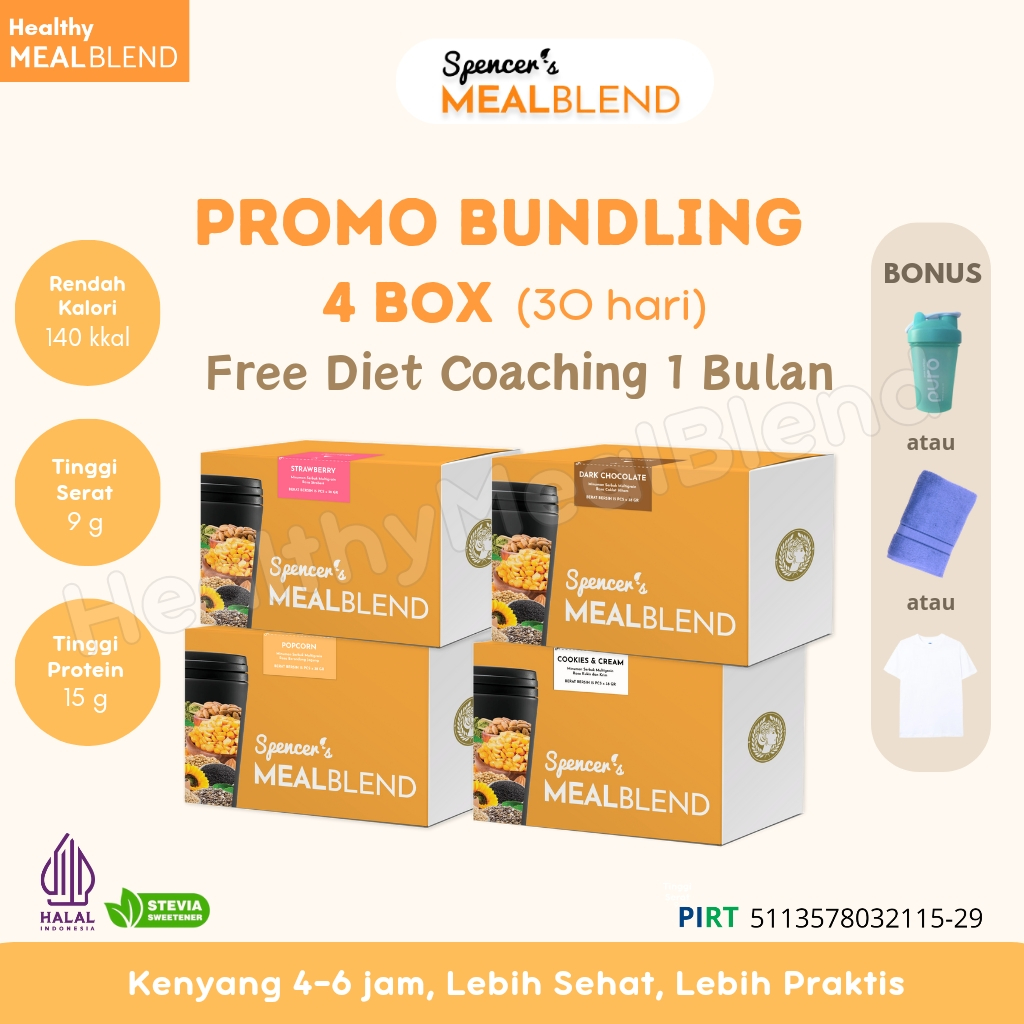 

PROMO BUNDLE 4 BOX Spencer's Mealblend Multigrain - Meal Replacement Solusi Langsing (60 Sachet)