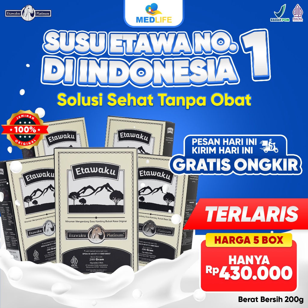 

Etawaku Platinum 5 Box Susu Etawa Atasi Sistem Pernapasan Pernafasan Asma Bronkhitis Sesak Nafas