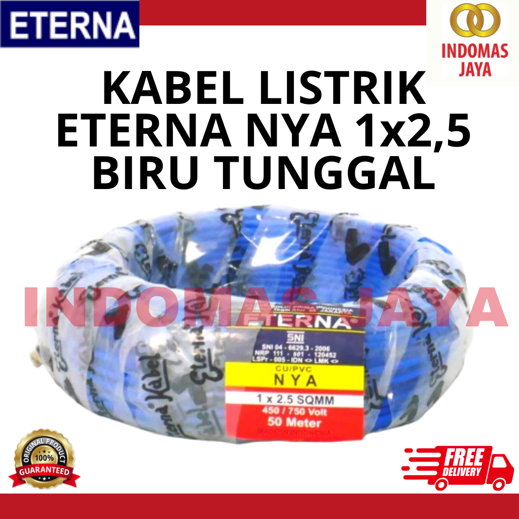 Kabel Eterna NYA 1x2,5mm @100m Warna Biru - Eterna NYA 1x2.5mm isi tunggal Biru (HARGA PER METER)