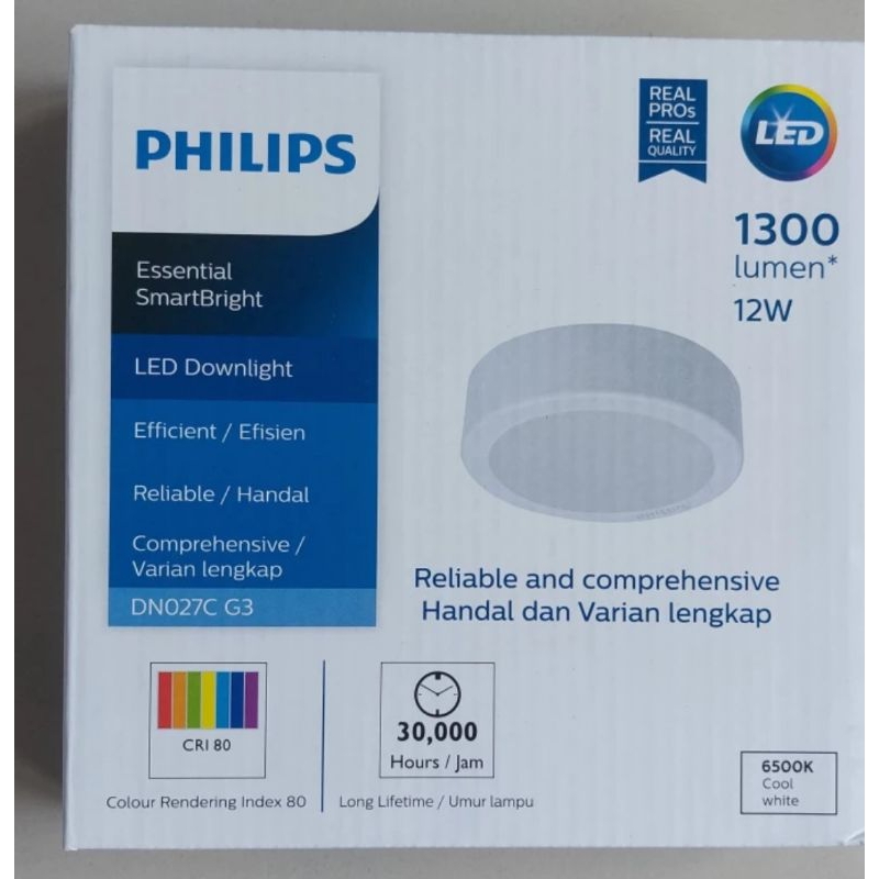 Downlight Outbow PHILIPS LED DN027C 7 Inch 12 Watt Putih 6500K Netral 4000K Kuning 3000K