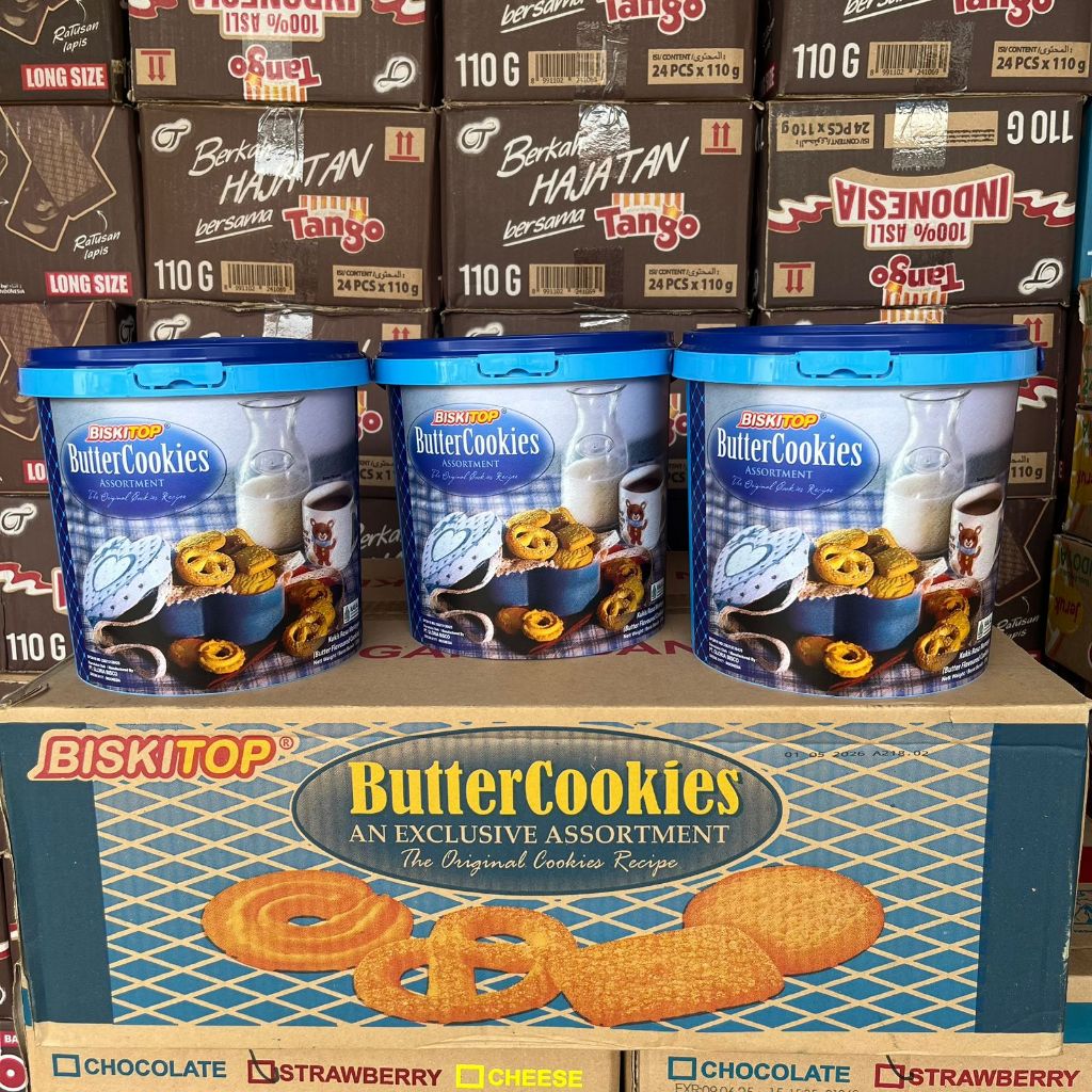 Brothoaly Biskitop Buter Cookies, Assorted,Black Cookies 370 Gram 1 Dus Isi 6 Toples