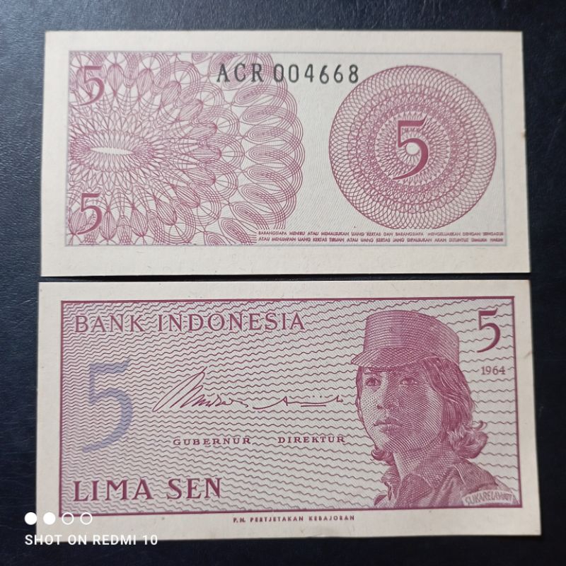 uang kertas kuno 5 sen sukarelawan tahun 1964